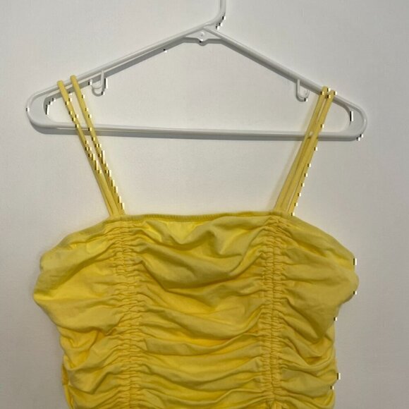 NEW NWT WILD FABLE Yellow Ruched Smocked Crop Top with Ties Bow Y2K Cotton Tank - Picture 3 of 12